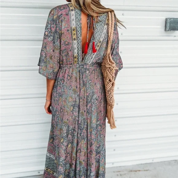 Floral Bohemian Kimono Maxi Dress - Picture 3 of 6